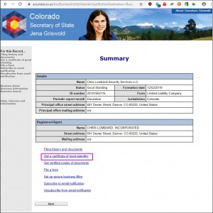 Scammer - Colorado SOS Certificate of Good Standing for free 2019-12-07